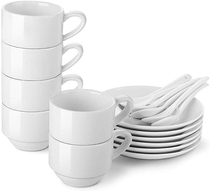 SET OF 6 - ESPRESSO CUPS, SPOONS, &amp; SAUCERS FOR $10.99