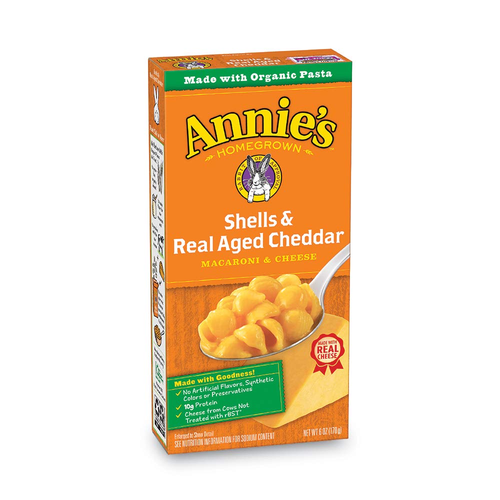 12 BOXES - ANNIE'S MACARONI AND CHEESE, SHELLS &amp; AGED CHEDDAR MAC AND CHEESE, 6 OZ BOX FOR $11.06