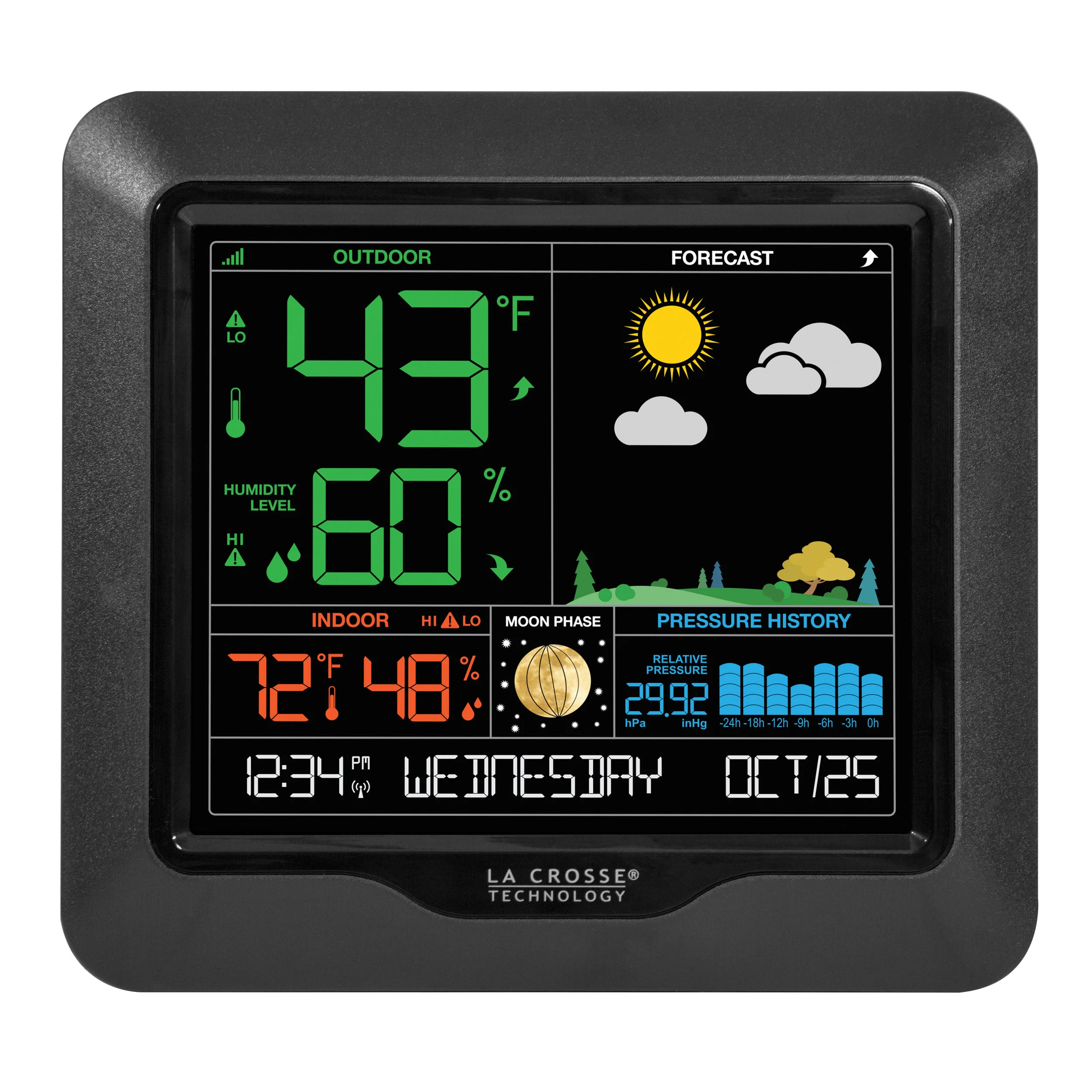 LA CROSSE TECHNOLOGY WIRELESS COLOR FORECAST STATION WITH BAROMETRIC PRESSURE HISTORICAL GRAPH FOR $29.99
