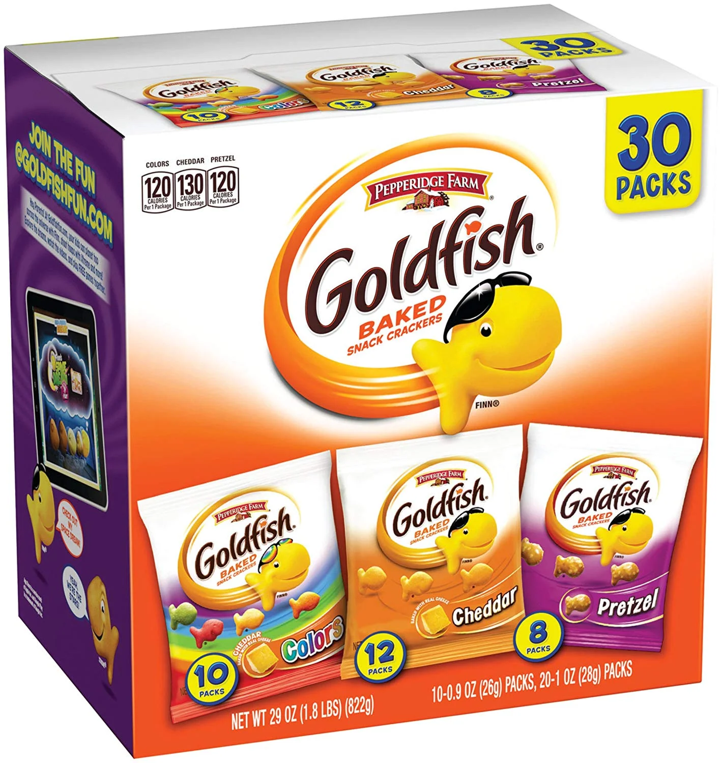 PACK OF 30 - PEPPERIDGE FARM GOLDFISH CRACKERS VARIETY PACK BOX FOR $7.77