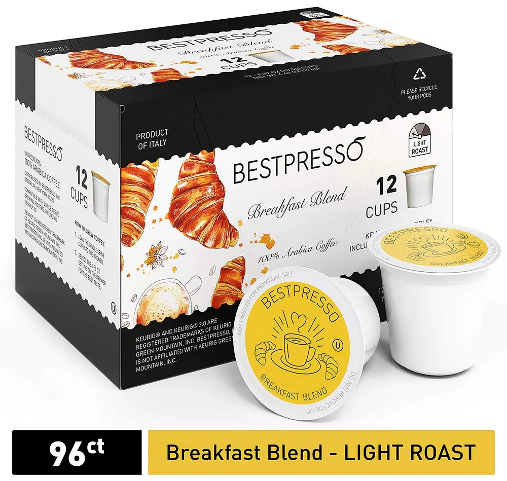96 COUNT - BESTPRESSO COFFEE, BREAKFAST BLEND SINGLE SERVE K-CUPS FOR $28.49