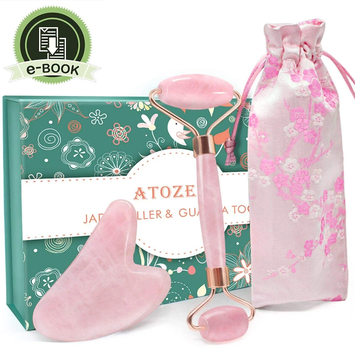2-IN-1 ROSE QUARTZ JADE FACE ROLLER &amp; GUA SHA SCRAPING TOOL SET FOR $7.70