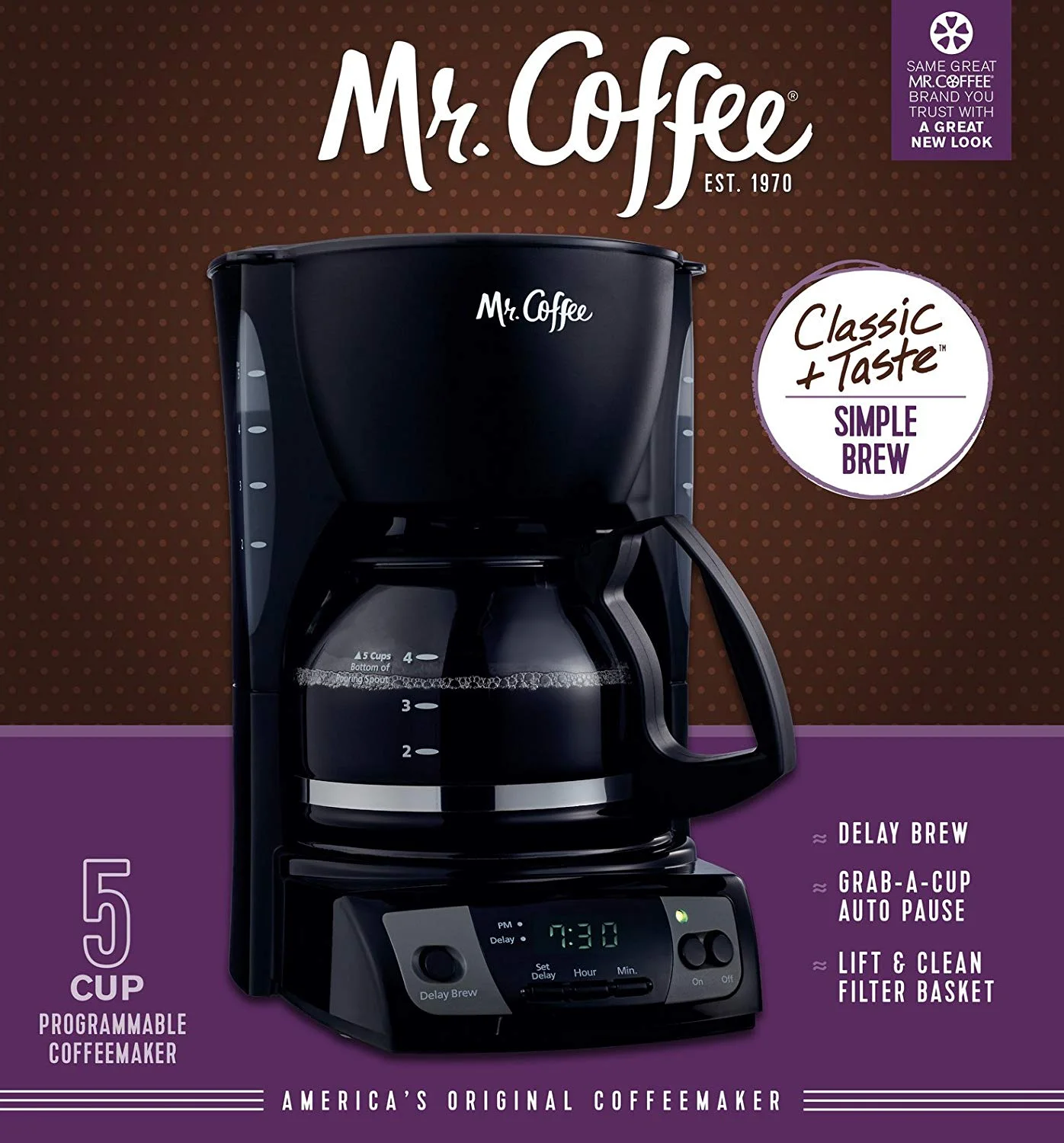 MR. COFFEE SIMPLE BREW 5-CUP PROGRAMMABLE COFFEE MAKER FOR $29.99