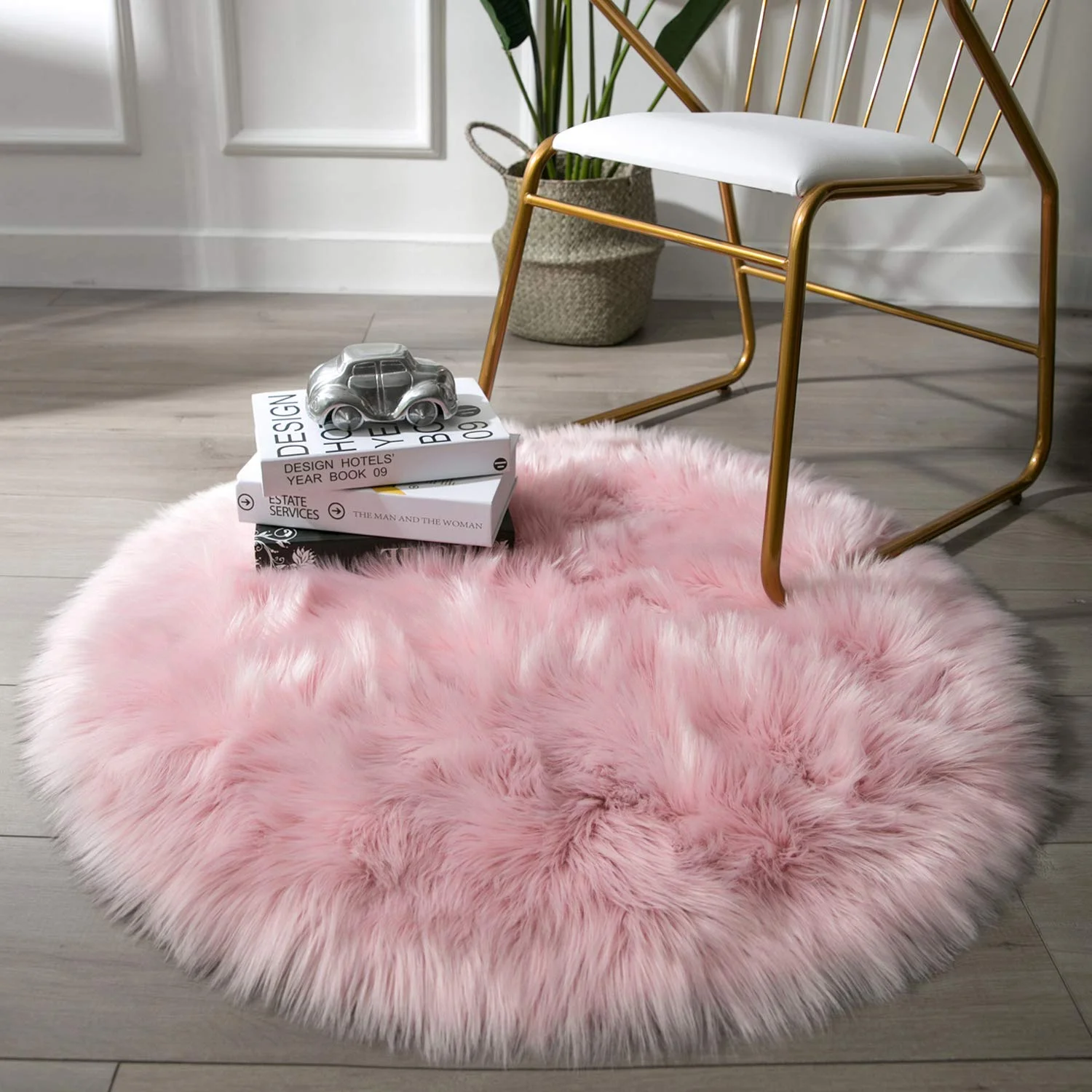 ASHLER FAUX FUR PINK ROUND AREA RUG FOR $15.29