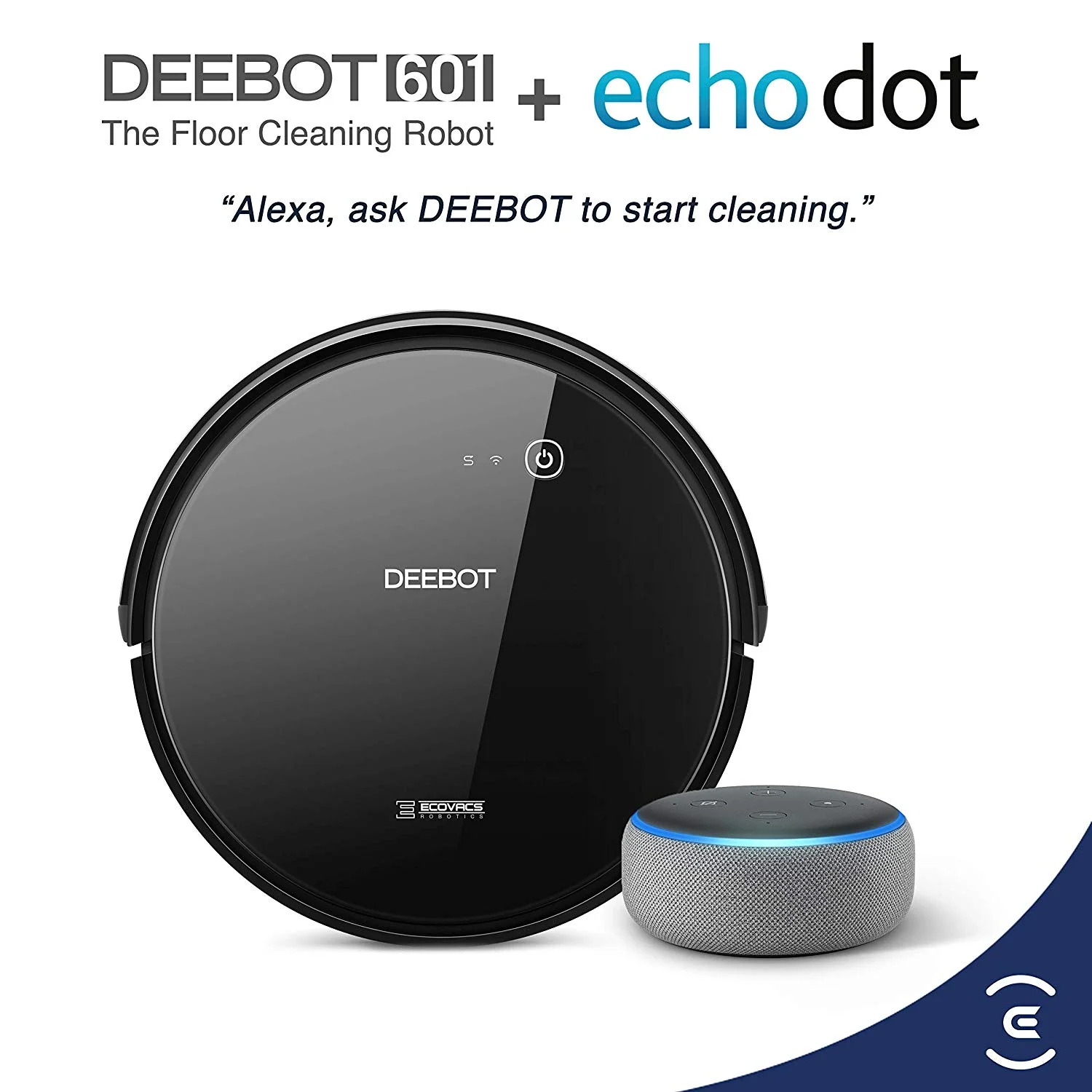 ECOVACS DEEBOT 601 ROBOTIC VACUUM CLEANER WITH APP CONTROL BUNDLE WITH ECHO DOT 3RD GEN FOR $217.94