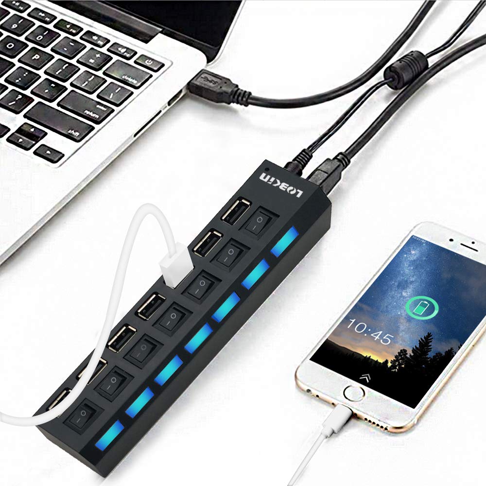 7-PORT USB HUB USB 2.0 HUB DATA TRANSFER WITH INDIVIDUAL SWITCHES FOR $6.60