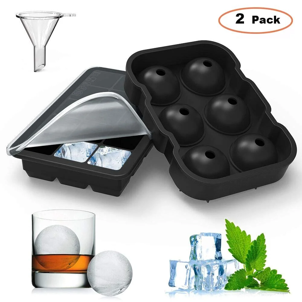 PACK OF 2 - SILICONE ICE CUBE TRAYS (SPHERE &amp; CUBE MOLDS) FOR $3.49