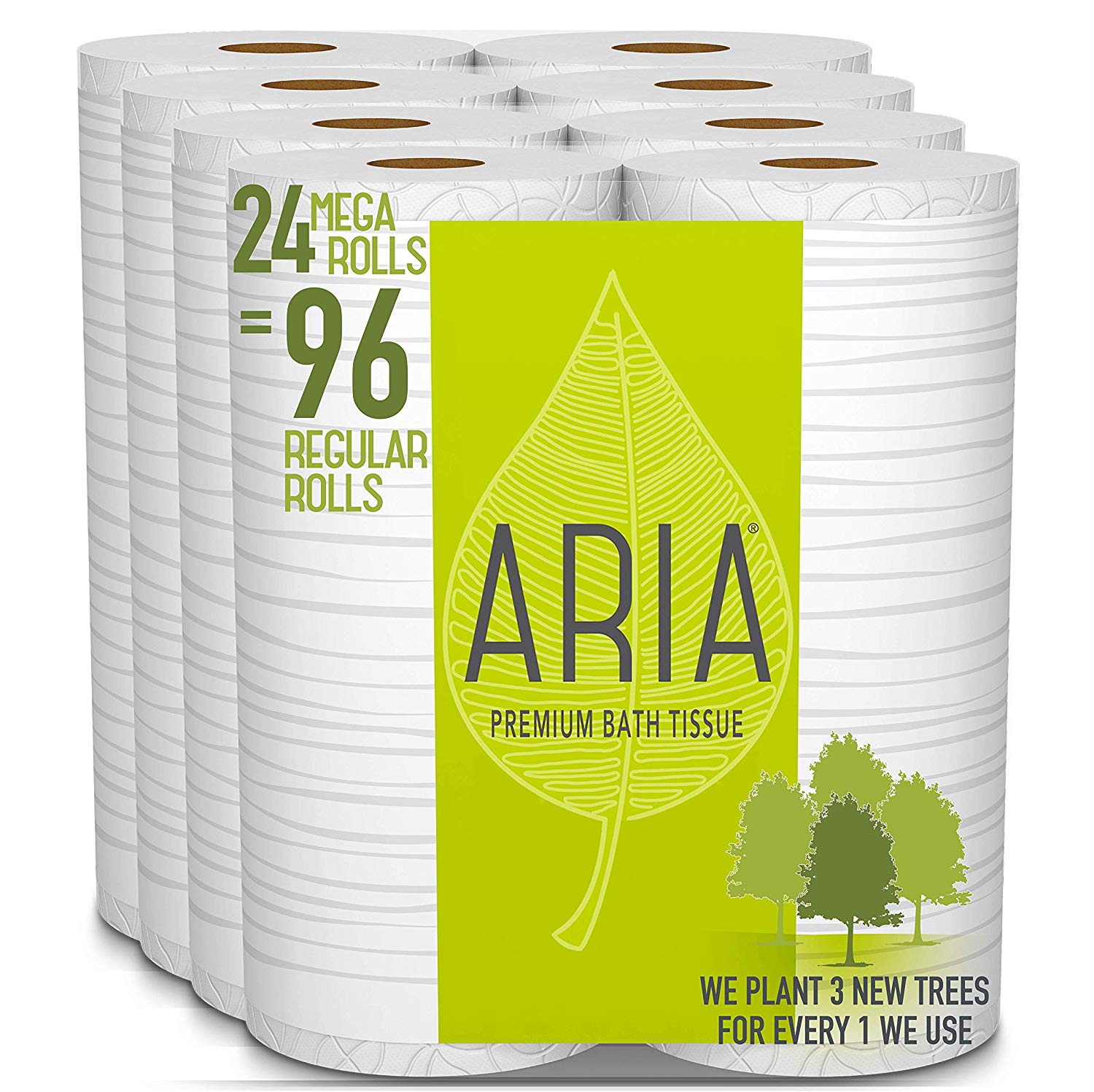 ARIA PREMIUM, EARTH FRIENDLY TOILET PAPER, 24 MEGA ROLLS (24 = 96 REGULAR ROLLS) FOR $20.62