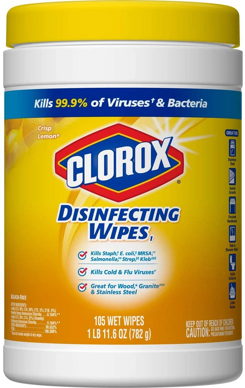 420 COUNT - CLOROX DISINFECTING WIPES, BLEACH FREE CLEANING WIPES - CRISP LEMON (4 BOTTLES OF 105) FOR $14.66