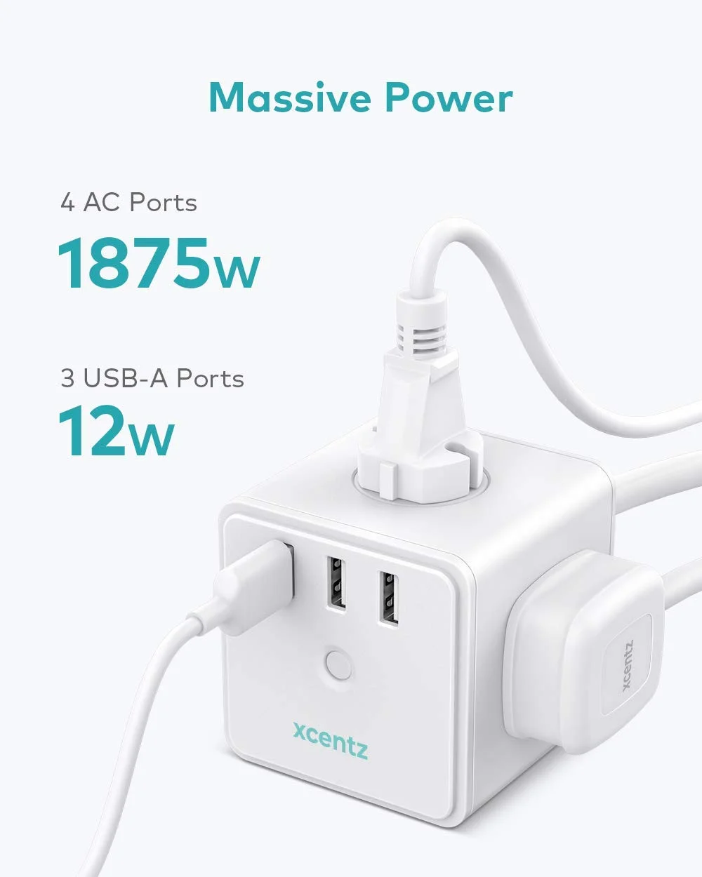 POWER STRIP CUBE WHITE WITH USB 4 OUTLET AND 3 USB PORTS FOR $13.99