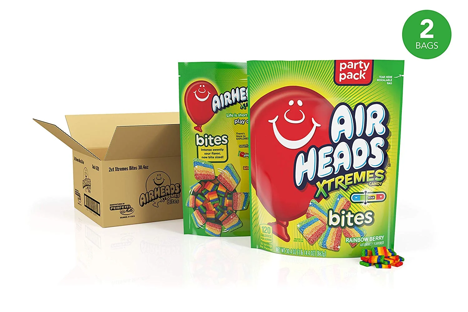 2 BAGS - AIRHEADS XTREMES BITES, RAINBOW BERRY, 30.4 OZ FOR $8.44