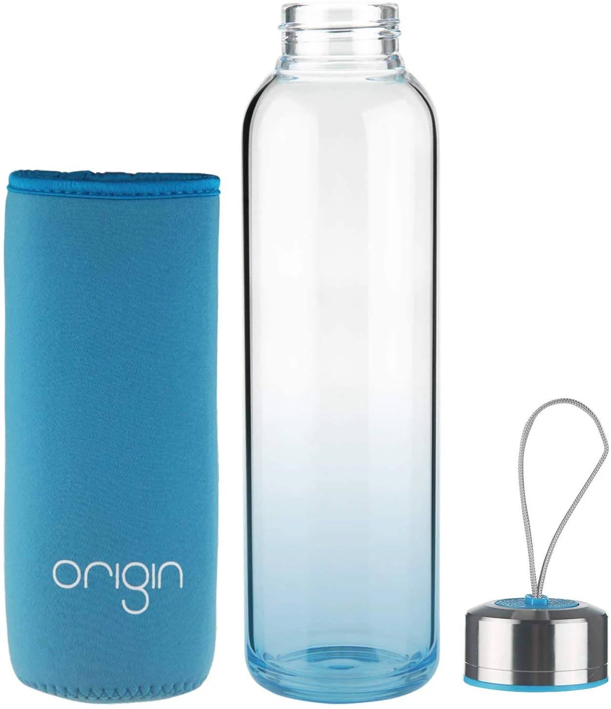 BPA-FREE 100% BOROSILICATE GLASS WATER BOTTLE WITH PROTECTIVE NEOPRENE SLEEVE AND LEAK-PROOF STAINLESS STEEL LID FOR $7.72
