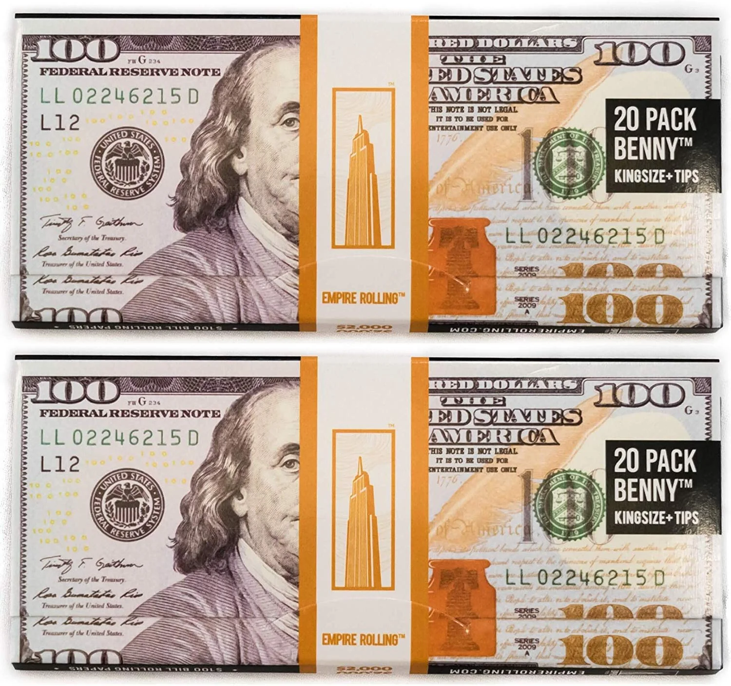 40 PACK - $100 BILL ROLLING PAPER WITH FILTER TIPS FOR $6.72