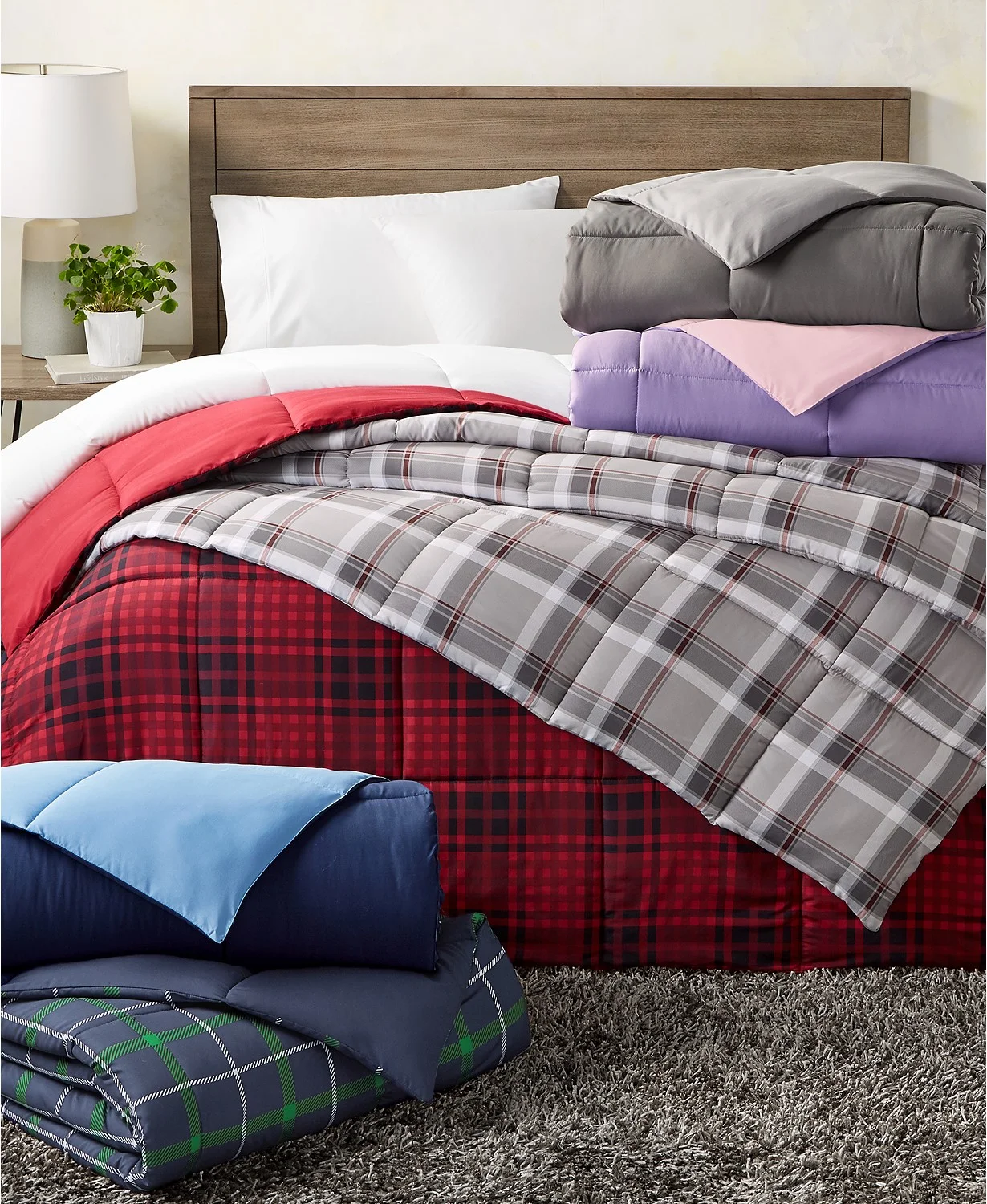 MARTHA STEWART COLLECTION ESSENTIALS REVERSIBLE DOWN ALTERNATIVE COMFORTER FOR $18.99