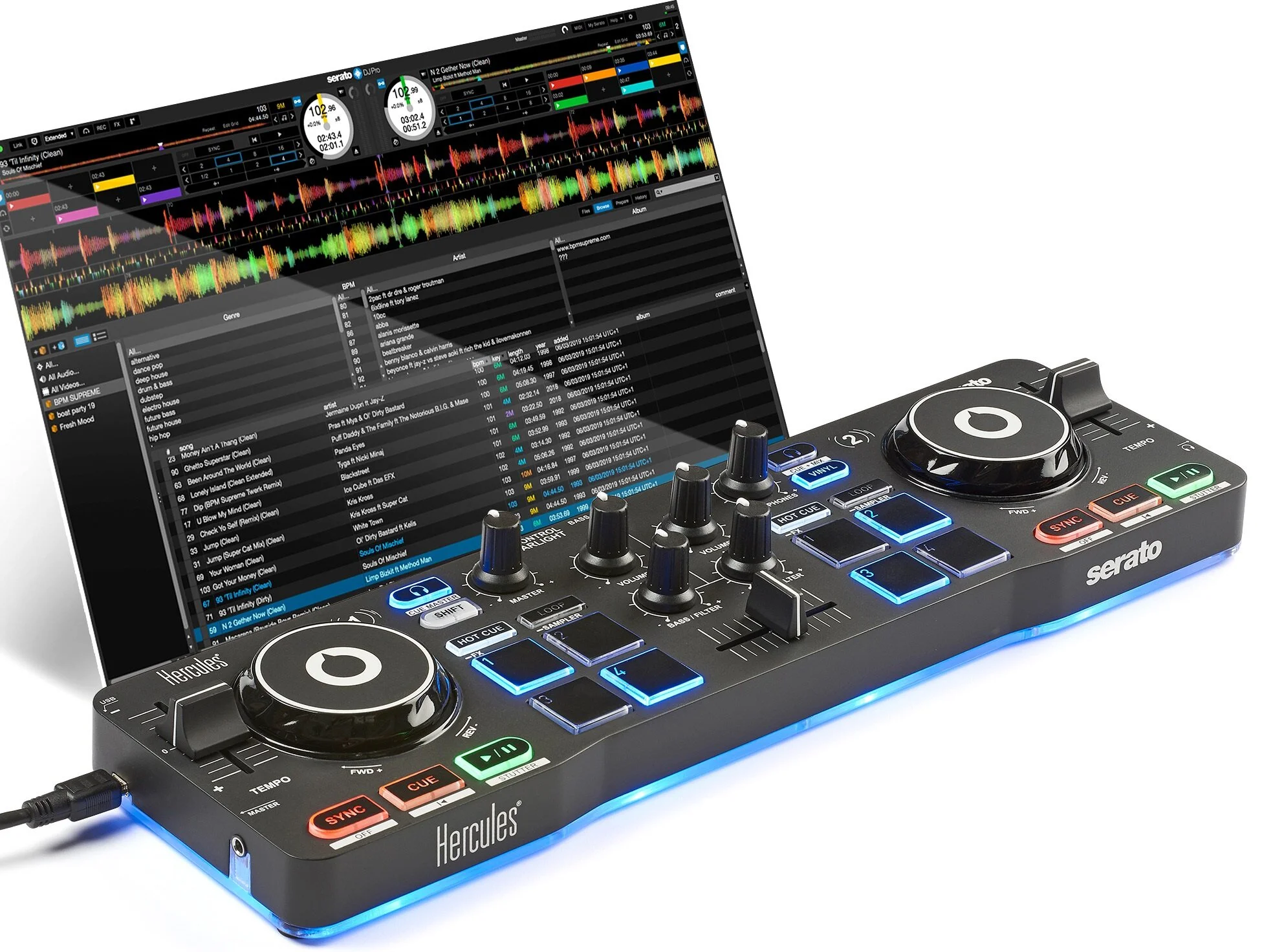 BEGINNER DJ BUNDLE: HERCULES DJ CONTROL STARLIGHT + SERATO DJ PRO SOFTWARE + ONE FREE MONTH OF MUSIC FOR $99.99