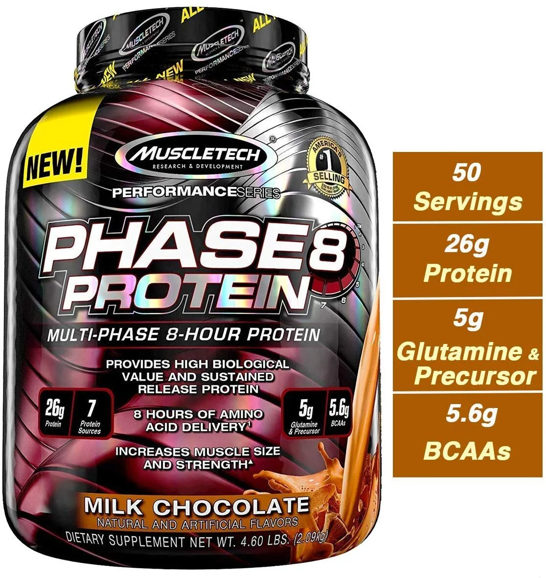 5-POUNDS - MUSCLETECH PHASE8 WHEY PROTEIN POWDER BLEND FOR $18.15