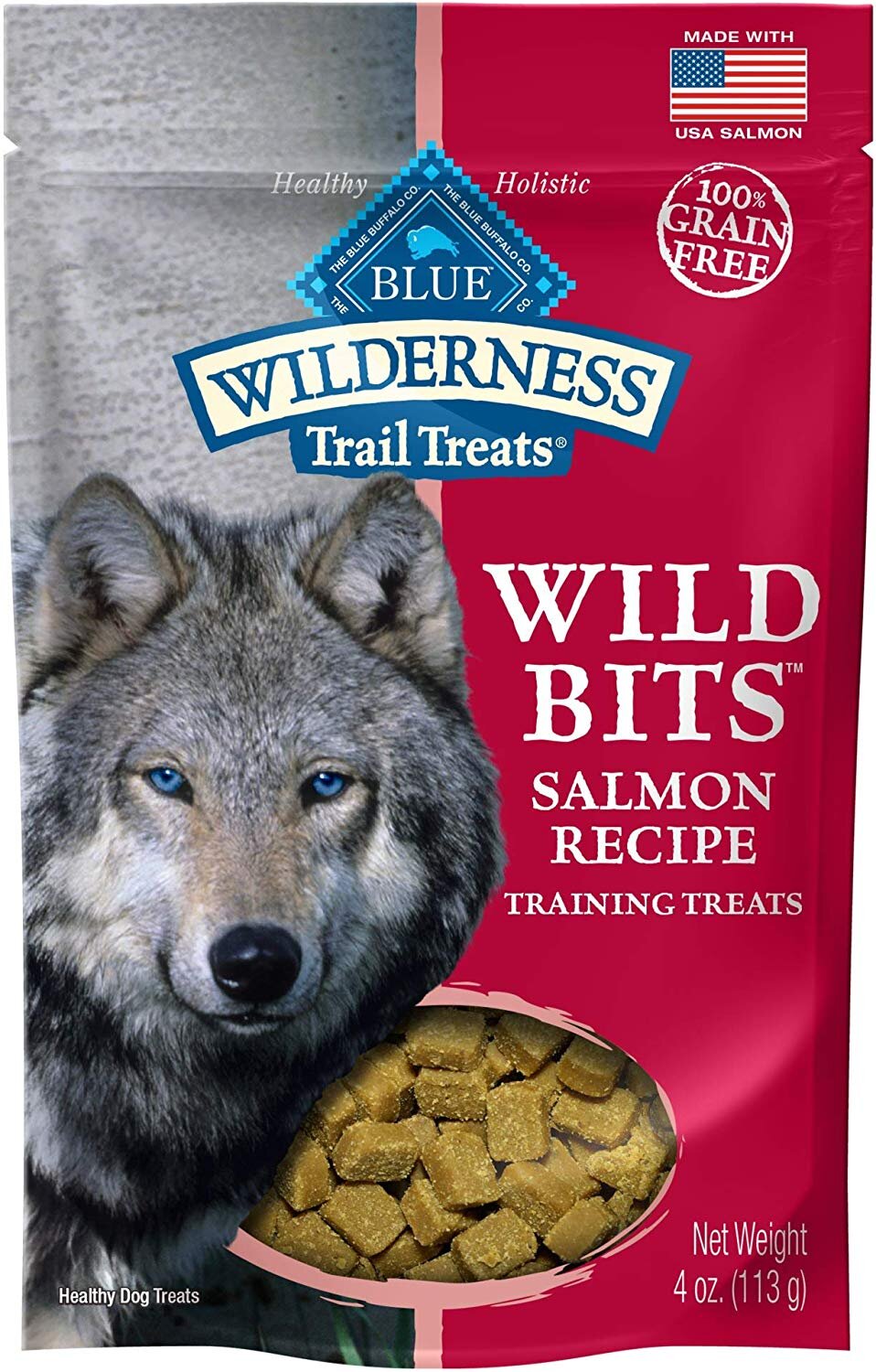 4OZ BAG - BLUE BUFFALO WILDERNESS TRAIL TREATS WILD BITS GRAIN FREE SOFT-MOIST TRAINING DOG TREATS, SALMON RECIPE FOR $1.84