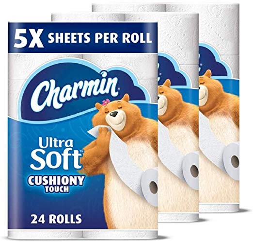 24 MEGA ROLLS - CHARMIN ULTRA SOFT CUSHIONY TOUCH TOILET PAPER (EQUALS 123 REGULAR ROLLS) FOR $17.43