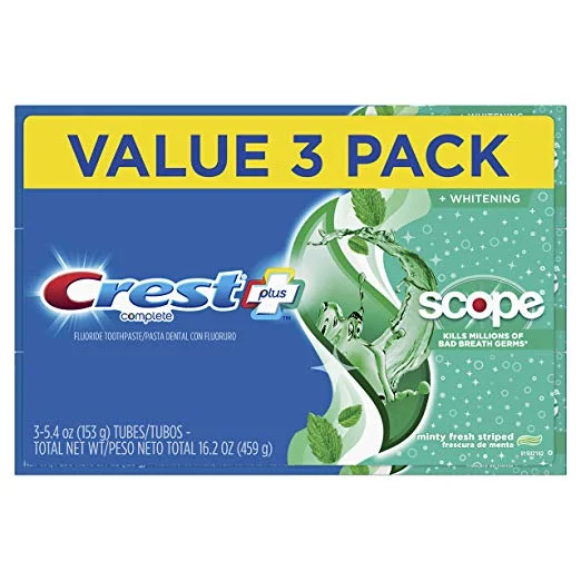 3 PACK OF CREST COMPLETE WHITENING + SCOPE TOOTHPASTE, MINTY FRESH FOR $4.52