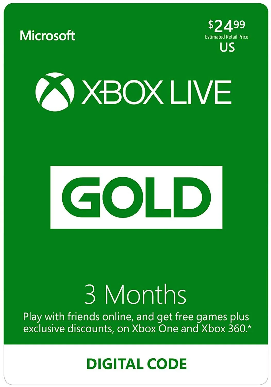 3-MONTH XBOX LIVE GOLD MEMBERSHIP - DIGITAL CODE FOR $12.99