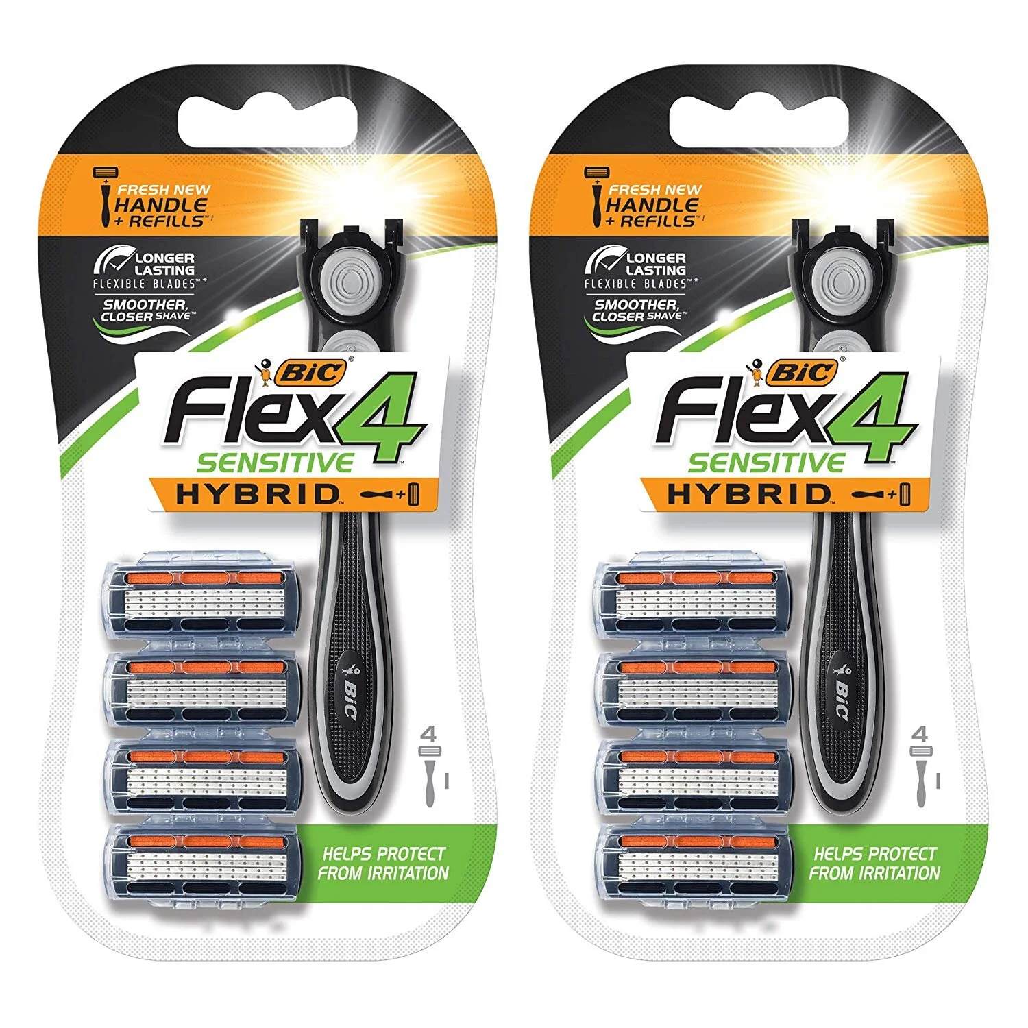 BIC FLEX 4 SENSITIVE HYBRID MEN'S 4-BLADE DISPOSABLE RAZOR, 1 HANDLE AND 4 CARTRIDGES - PACK OF 2 (2 HANDLES AND 8 CARTRIDGES) FOR $5.13
