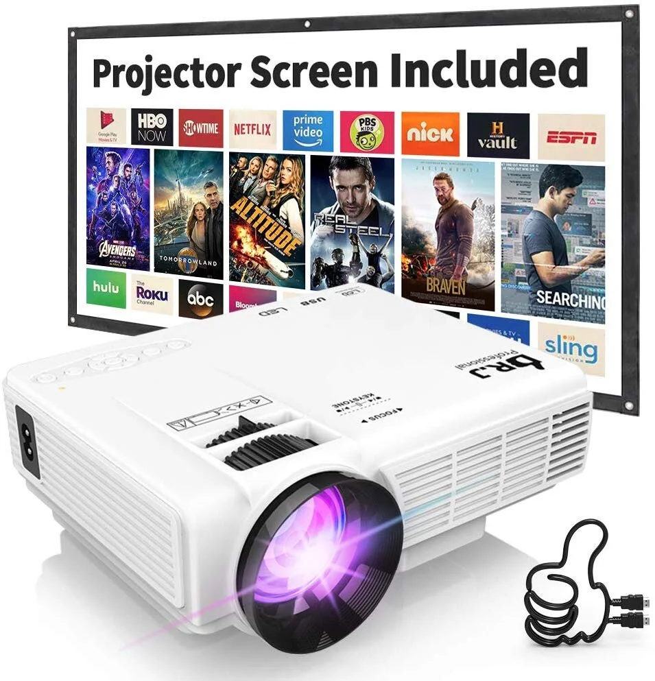 DR. J PROFESSIONAL HI-04 1080P SUPPORTED PORTABLE MOVIE PROJECTOR + 100-INCH PROJECTOR SCREEN FOR $63.99