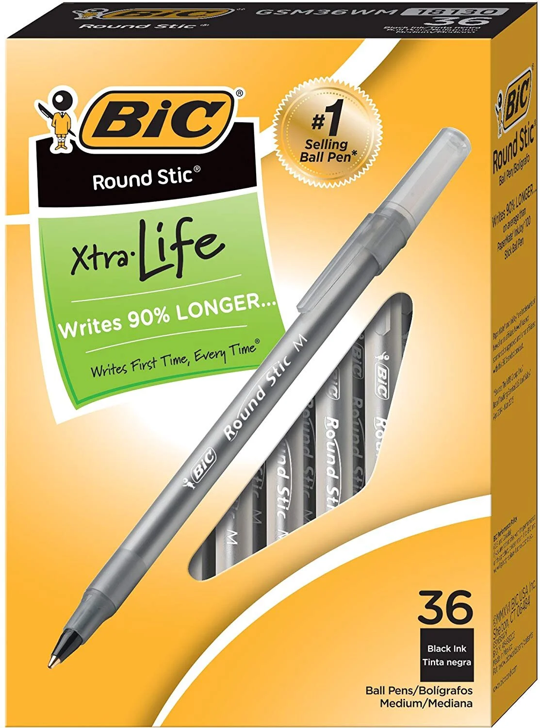 BIC ROUND STIC XTRA LIFE BALLPOINT PEN, MEDIUM POINT (1.0MM), BLACK, 36-COUNT FOR $4.14