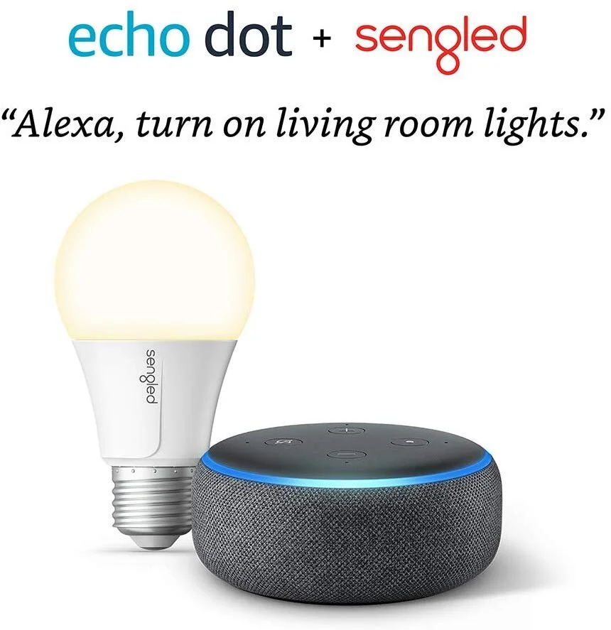 ECHO DOT (3RD GEN) CHARCOAL BUNDLE WITH SENGLED WI-FI SMART BULB FOR $27.00
