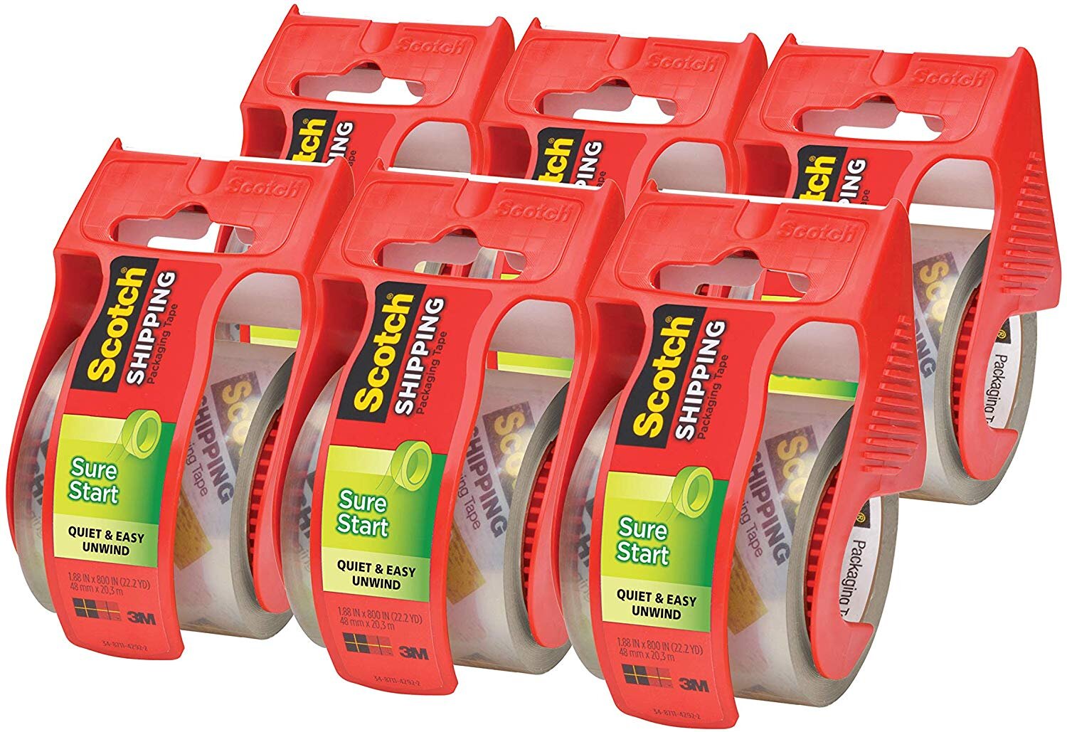 6 PACK - SCOTCH SURE START PACKAGING TAPE FOR $7.74
