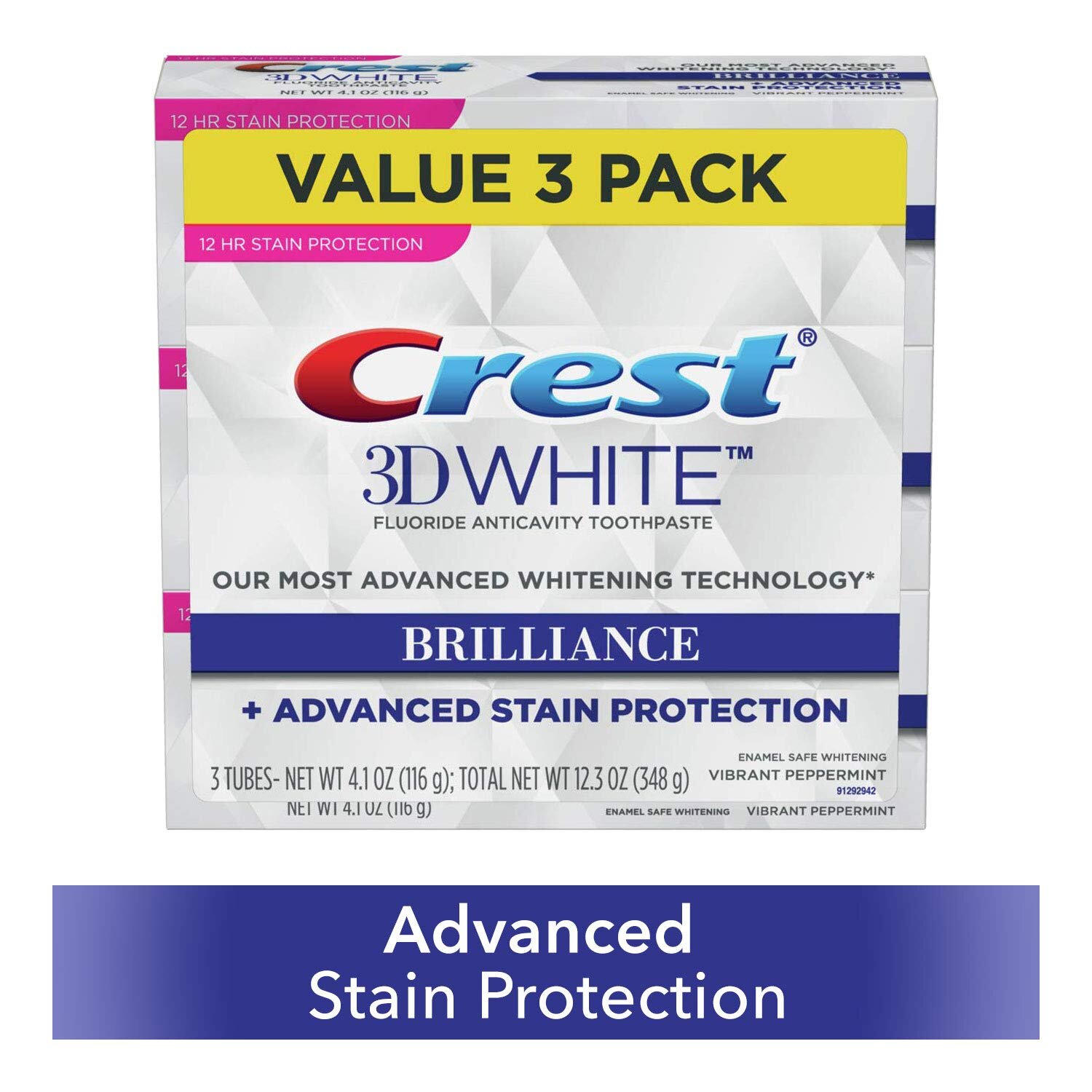 CREST TOOTHPASTE 3D WHITE BRILLIANCE VIBRANT PEPPERMINT, 4.1OZ (PACK OF 3) FOR $11.13