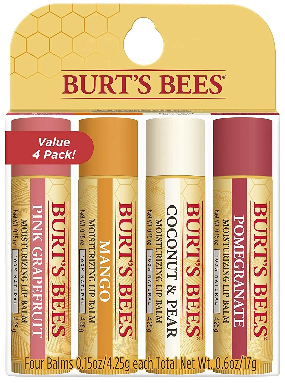 BURT'S BEES 100% NATURAL MOISTURIZING LIP BALM, SUPERFRUIT - PINK GRAPEFRUIT, MANGO, COCONUT &amp; PEAR, POMEGRANATE FOR $7.31