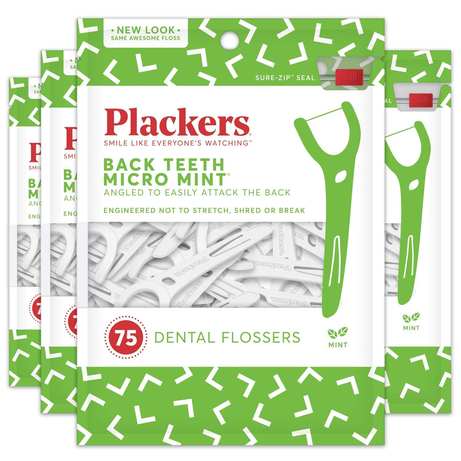 PLACKERS BACK TEETH MICRO MINT DENTAL FLOSS PICKS, 75 COUNT (PACK OF 4) FOR $7.13