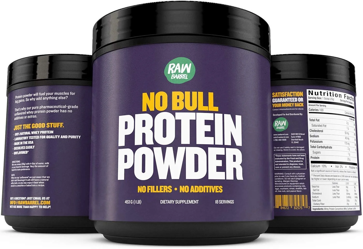 RAW BARREL'S UNFLAVORED WHEY PROTEIN POWDER - 1LB FOR $6.24
