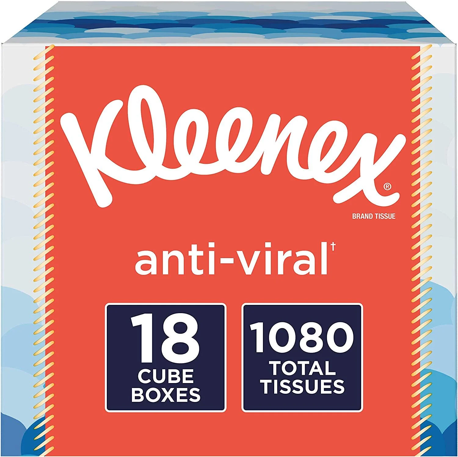 KLEENEX ANTI-VIRAL FACIAL TISSUES, 18 CUBE BOXES, 60 TISSUES PER BOX (1,080 TISSUES TOTAL) FOR $13.60