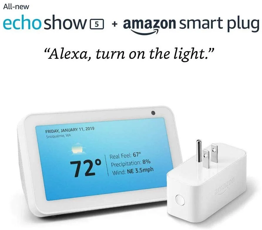 ECHO SHOW 5 SANDSTONE WITH AMAZON SMART PLUG FOR $54.99