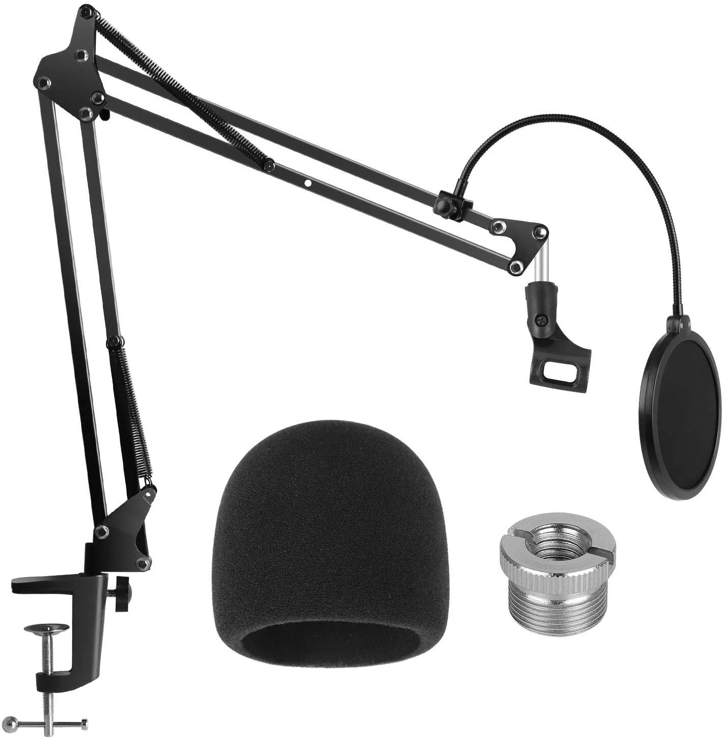 HEAVY DUTY MICROPHONE STAND WITH MICROPHONE WINDSCREEN AND DUAL LAYERED MIC POP FILTER FOR $16.99