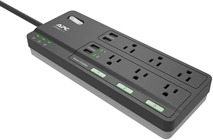 APC SMART PLUG SURGE PROTECTOR POWER STRIP (3 ALEXA SMART PLUGS, (6 TOTAL OUTLETS + 4-USB PORTS) FOR $28.99