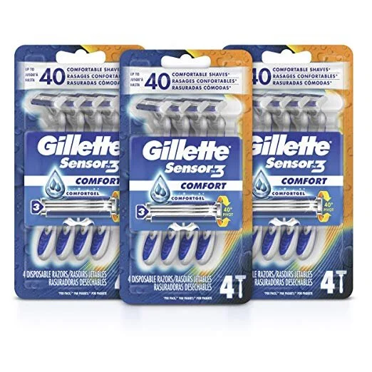 12 COUNT - GILLETTE SENSOR3 MENS DISPOSABLE RAZOR FOR $13.47