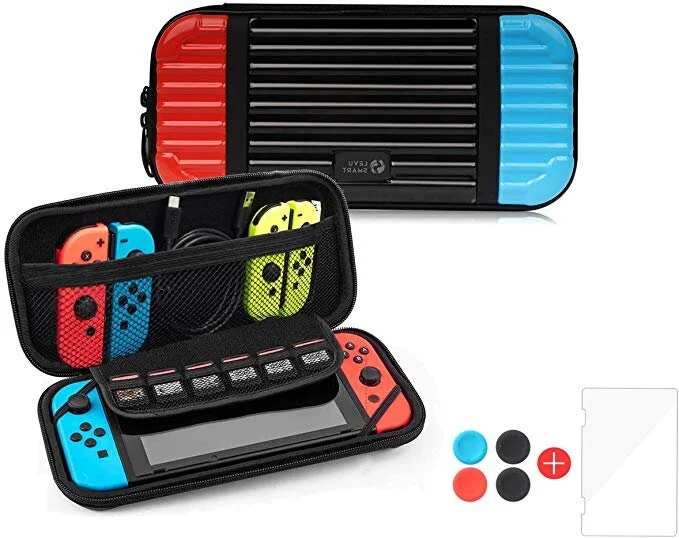 NINTENDO SWITCH CARRYING CASE + SCREEN PROTECTOR + THUMB CAPS FOR $8.49