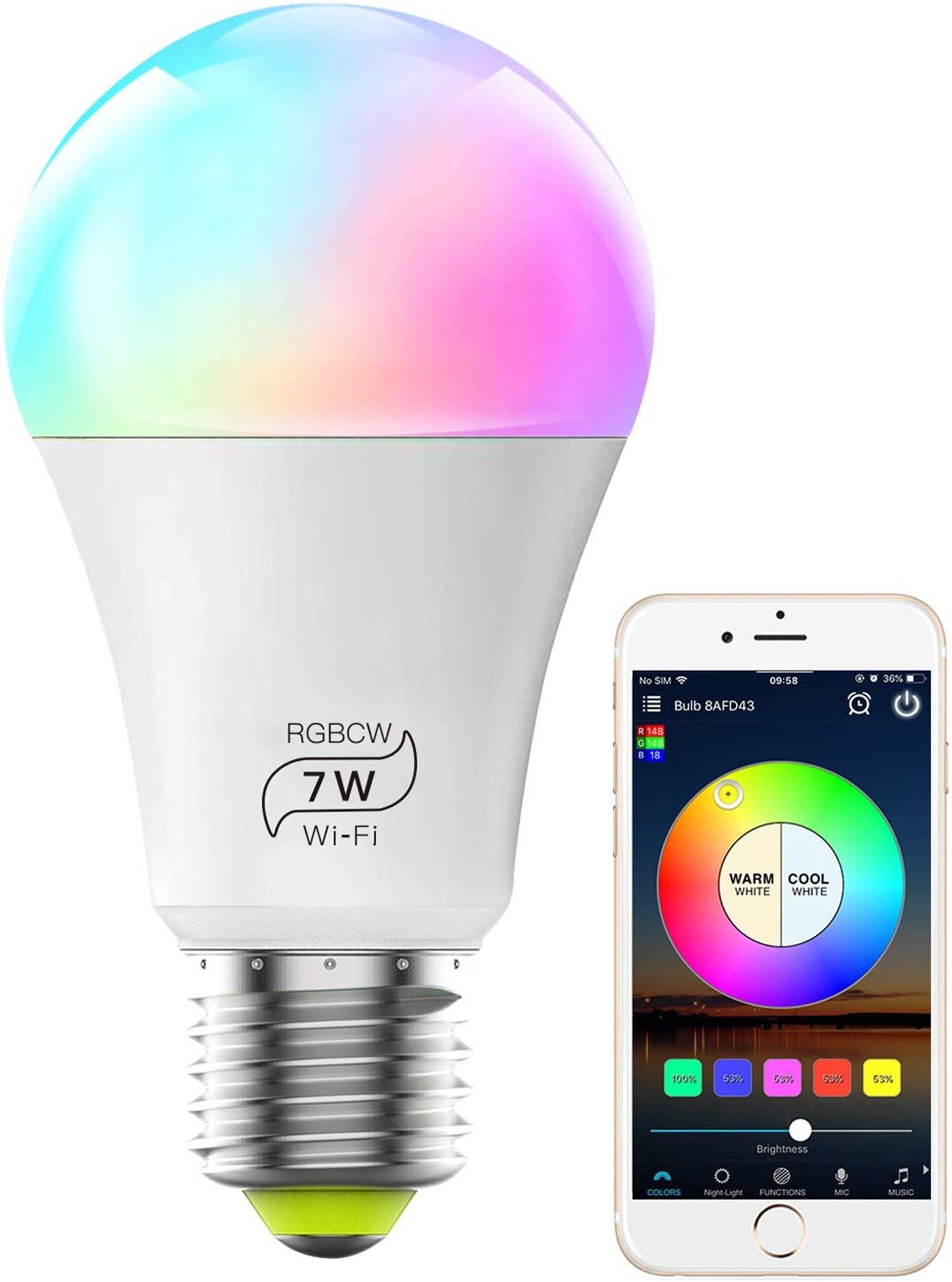 WHITE AND COLOR AMBIANCE A19 60W EQUIVALENT LED SMART BULB (WORKS WITH ALEXA, GOOGLE HOME, &amp; IFTTT) FOR $8.37