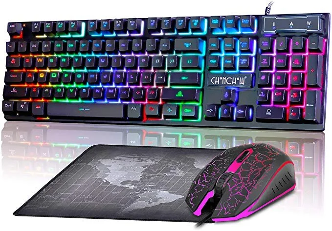 WIRED RAINBOW LED BACKLIT GAMING KEYBOARD + 3200DPI 6 BUTTONS MOUSE + MOUSE PAD FOR $17.84