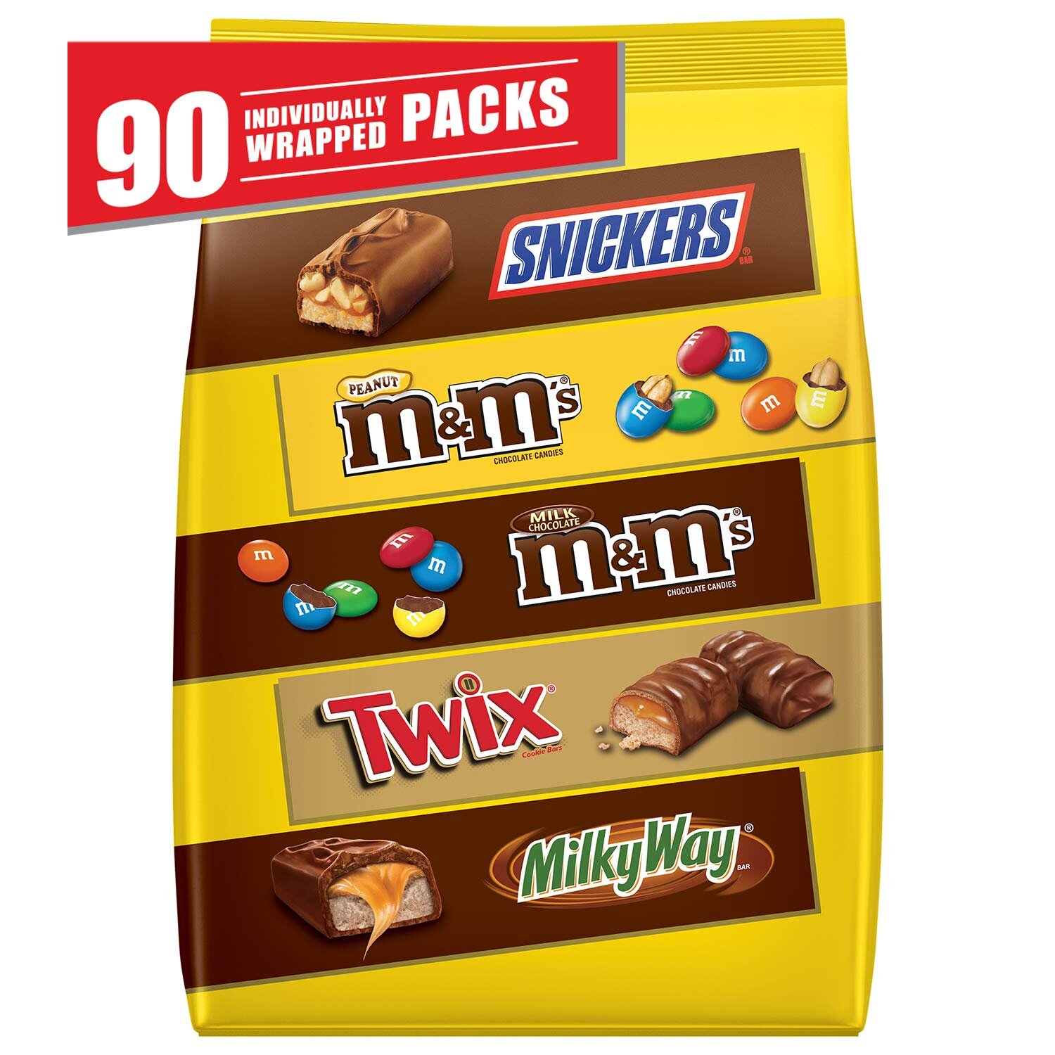 SNICKERS, M&amp;M'S MILK CHOCOLATE, M&amp;M'S PEANUT, TWIX &amp; MILKY WAY CANDY VARIETY MIX, 90 PIECES FOR $13.59