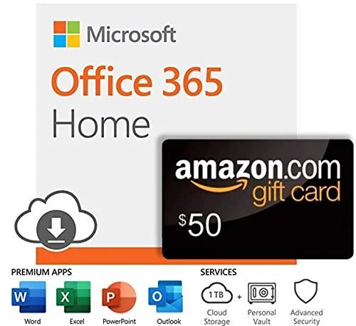 MICROSOFT OFFICE 365 HOME | 12-MONTH SUBSCRIPTION WITH AUTO-RENEWAL + $50 AMAZON GIFT CARD FOR $99.99