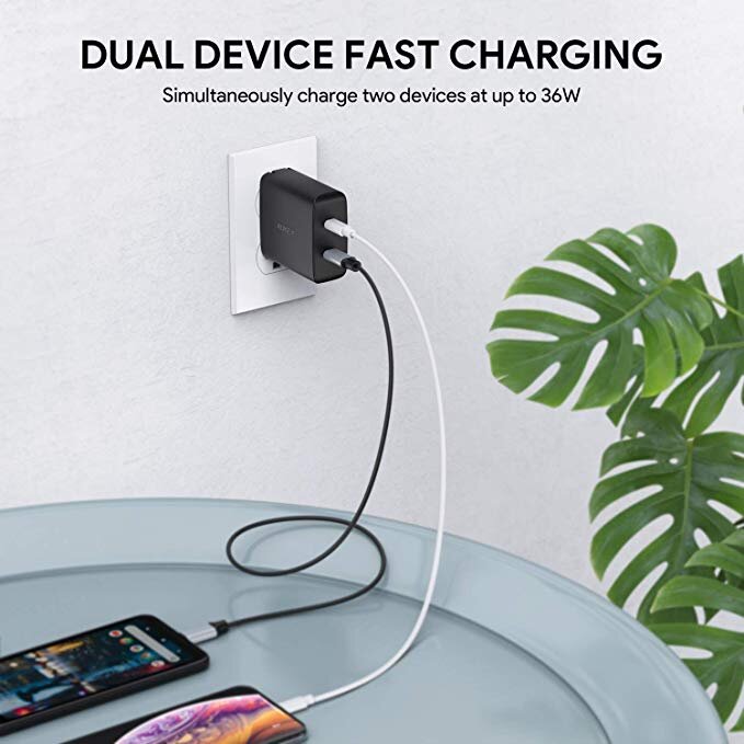 AUKEY USB C CHARGER WITH DUAL 18W POWER DELIVERY 3.0 PORTS FOR $19.99