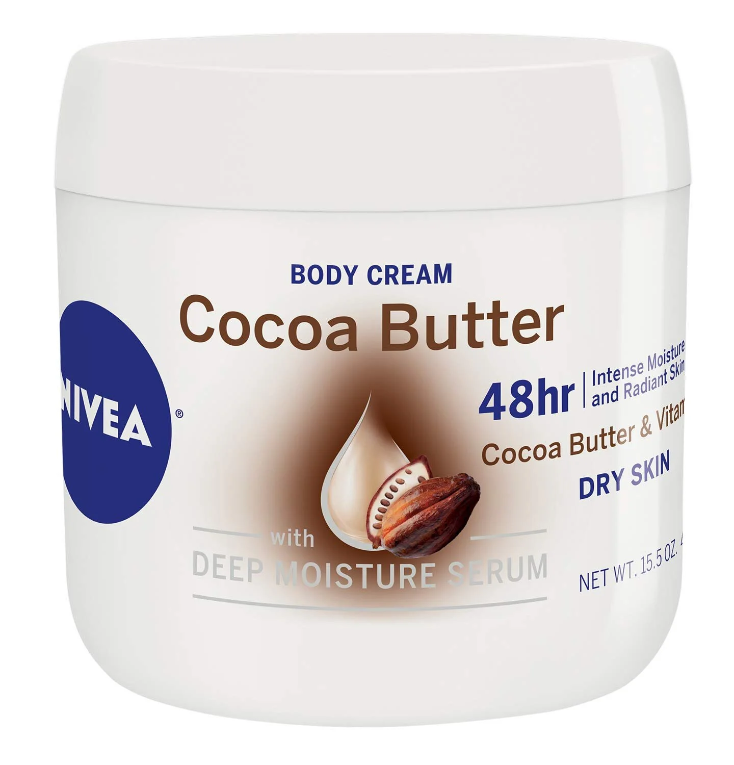 NIVEA COCOA BUTTER BODY CREAM - 48 HOUR MOISTURE FOR DRY SKIN TO VERY DRY SKIN - 15.5 OZ. JAR FOR $3.85