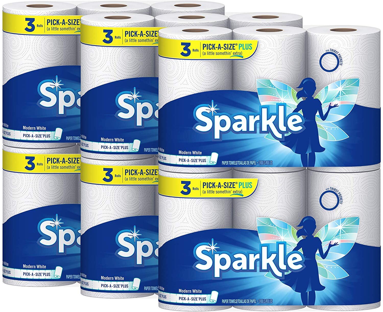 SPARKLE PAPER TOWELS, 18 PICK-A-SIZE PLUS ROLLS = 37 REGULAR ROLLS, LONGER LASTING ROLLS, WHITE, 115 SHEETS PER ROLL FOR $25.74