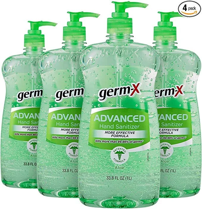 GERM-X ADVANCED HAND SANITIZER, ALOE, PUMP BOTTLE, 33.80 FL OZ, PACK OF 4 FOR $14.89