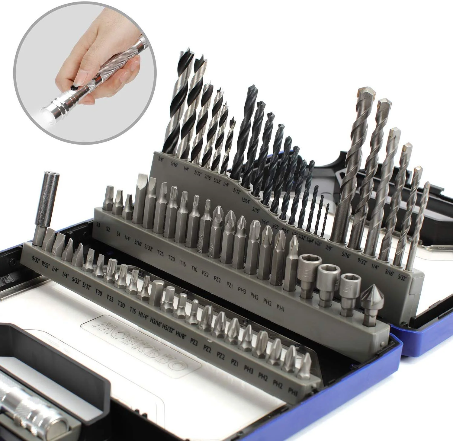 WORKPRO 68-PIECE DRILLS BITS SET WITH TELESCOPING LED WORK LIGHT FLASHLIGHT WITH MAGNETIC PICK FOR $12.99