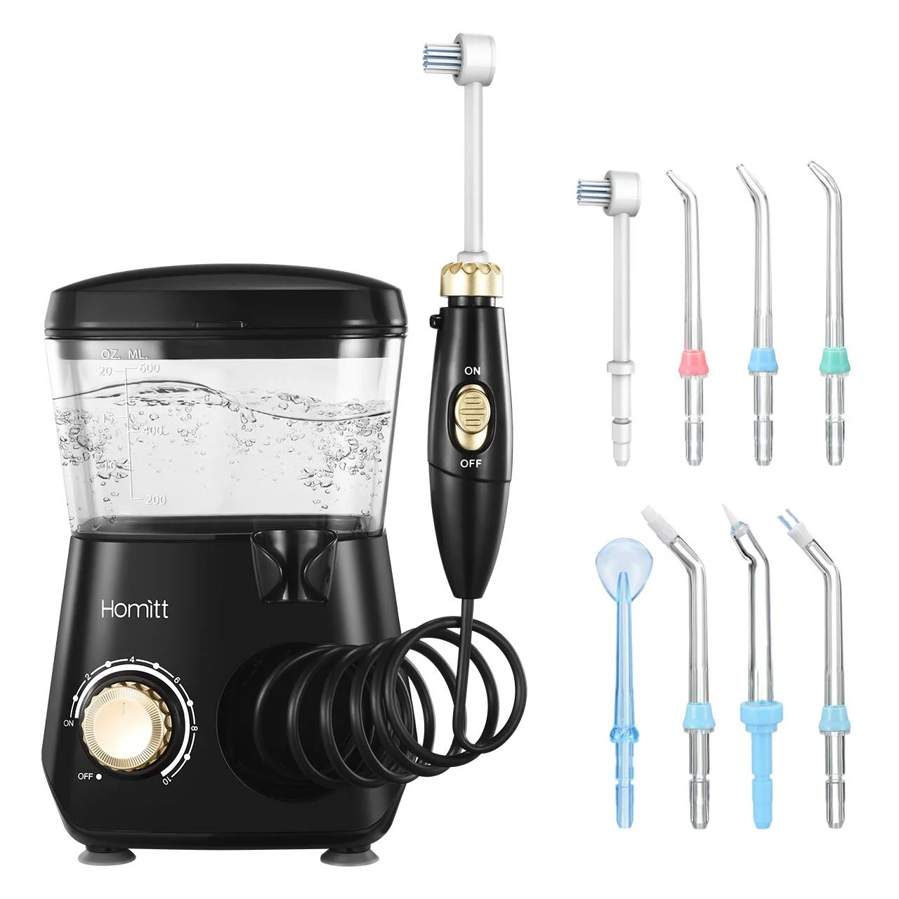 600ML DENTAL ORAL IRRIGATOR WITH 70DB QUIET DESIGN, 10 PRESSURE SETTING, 8 MULTIFUNCTIONAL TIPS FOR $14.71