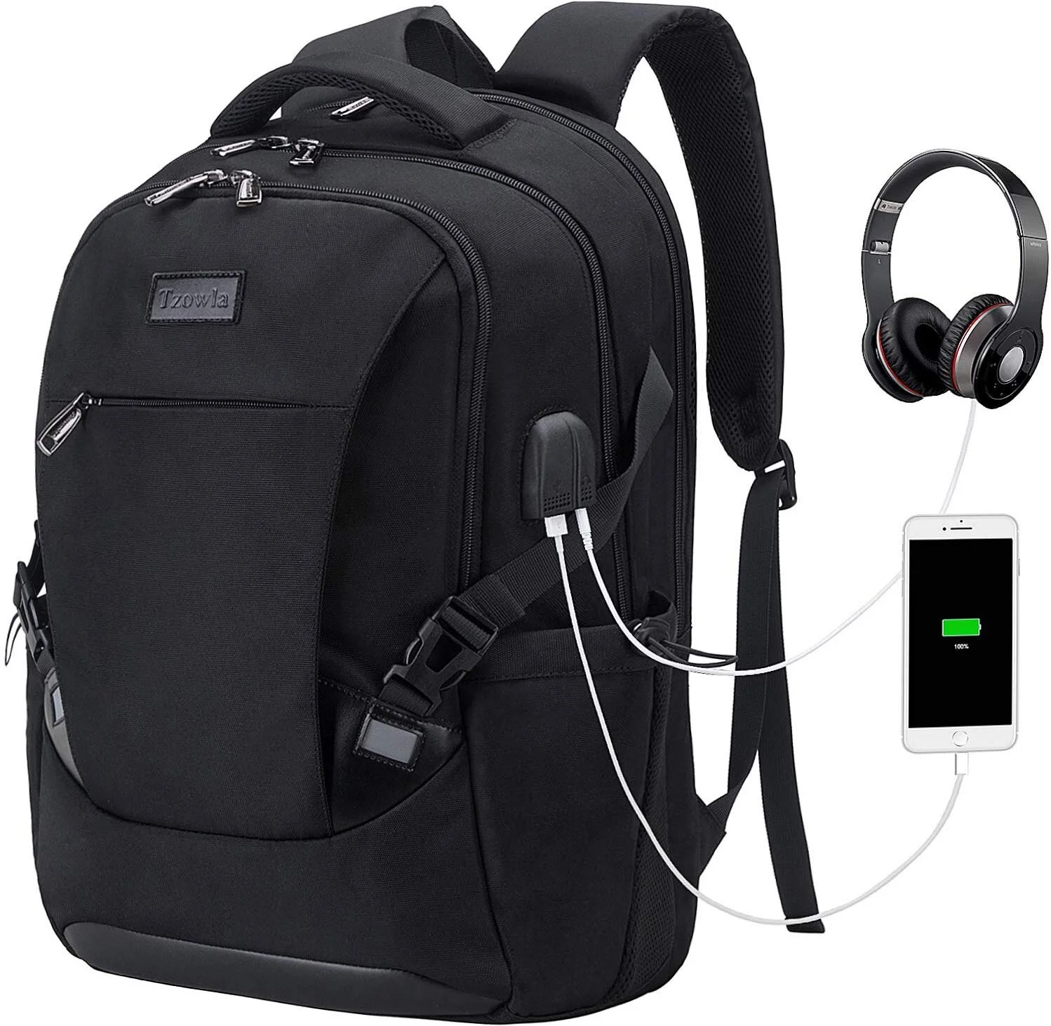 WATER RESISTANT LAPTOP BACKPACK WITH USB CHARGING PORT AND HEADPHONE JACK FOR $19.49